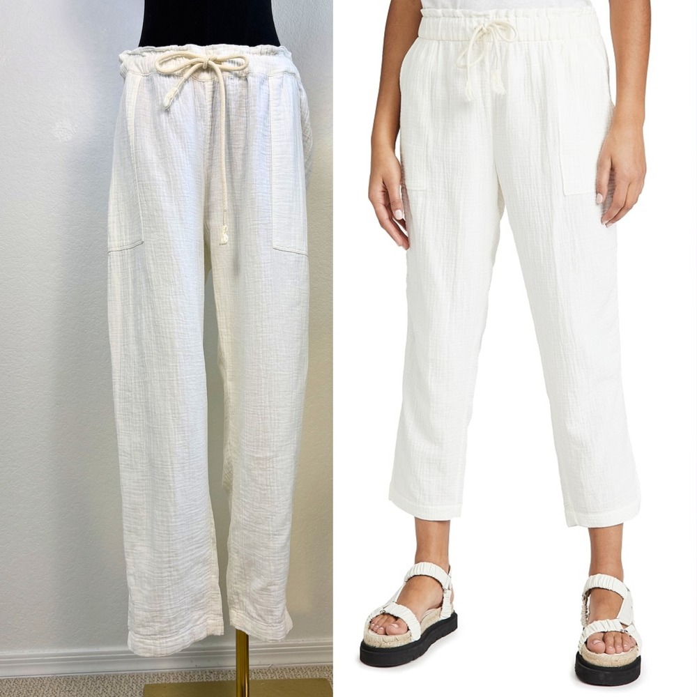 Madewell Lightestspun Beach Cover-Up Pants White Gauze Drawstring, Medium Beachy